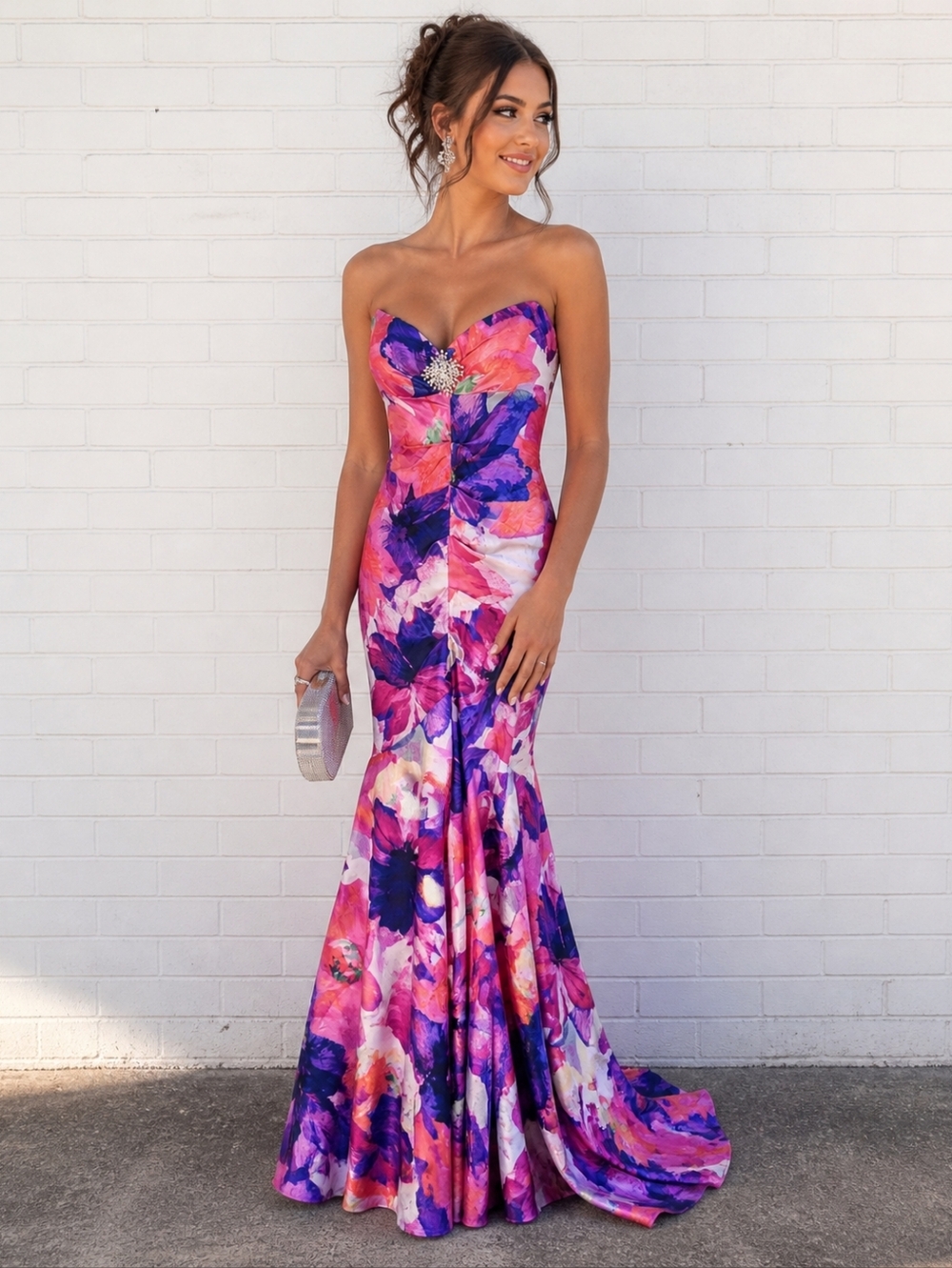 Vintage Cache Strapless Multicolor Floral Maxi Gown Dress 10 Mermaid Ruched NEW